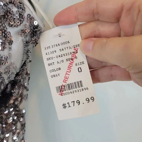 Camille La Vie Prom Dress Grey Metallic Sequin Lace‎ Up Back NWT Size 0 - Picture 6 of 14